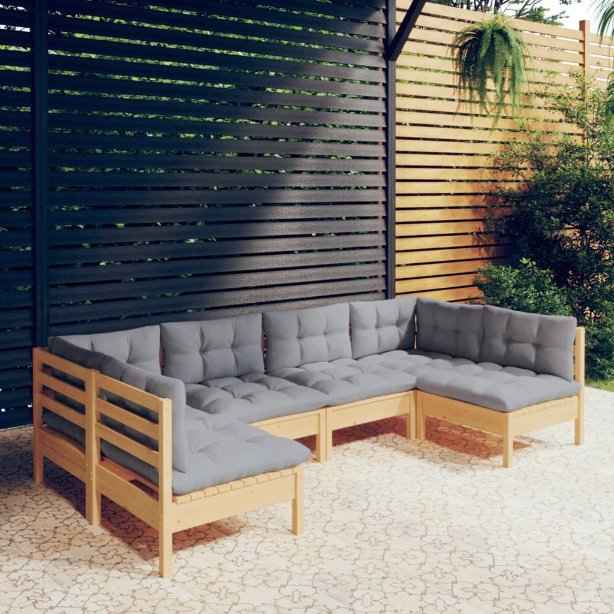 vidaXL 6 pcs conjunto lounge de jardim + almofadões cinza pinho maciço