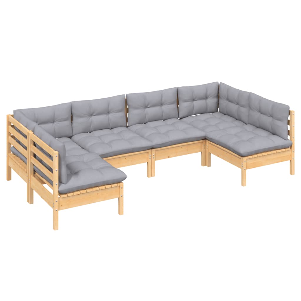 vidaXL 6 pcs conjunto lounge de jardim + almofadões cinza pinho maciço