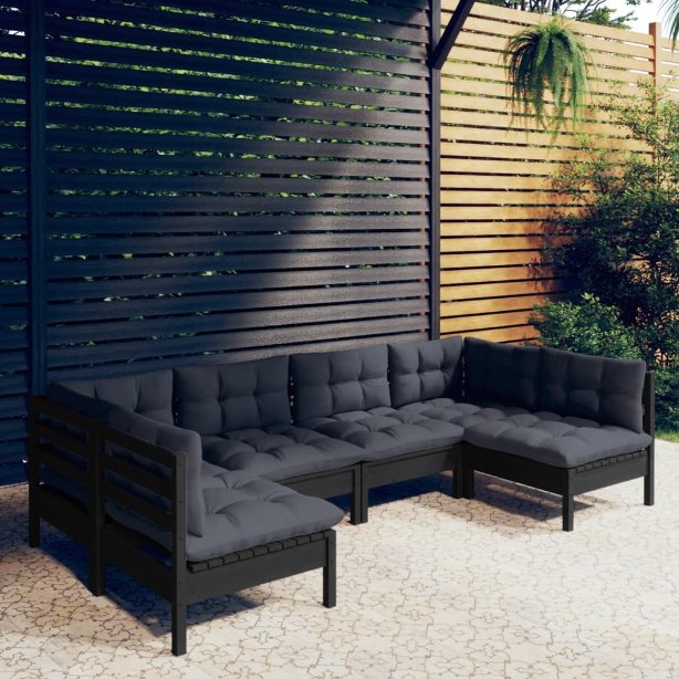 vidaXL 6 pcs conjunto lounge de jardim + almofadões cinza pinho maciço