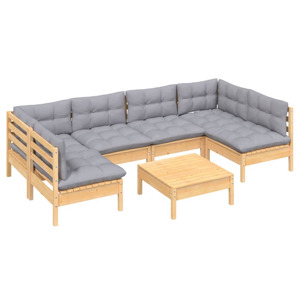 vidaXL 7 pcs conjunto lounge de jardim + almofadões cinza pinho maciço