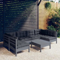 vidaXL 7 pcs conjunto lounge de jardim + almofadões cinza pinho maciço