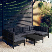 vidaXL 7 pcs conjunto lounge de jardim + almofadões cinza pinho maciço