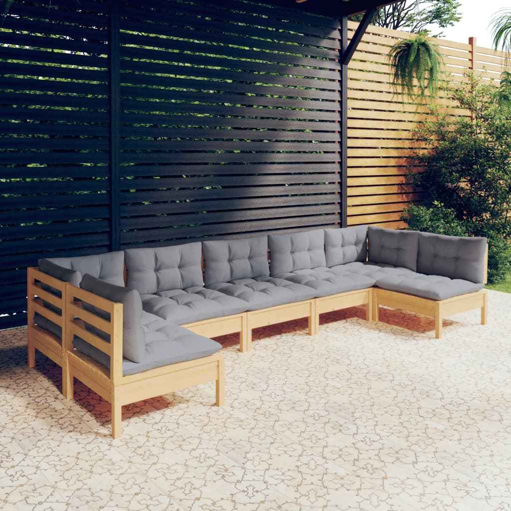 vidaXL 7 pcs conjunto lounge de jardim + almofadões cinza pinho maciço