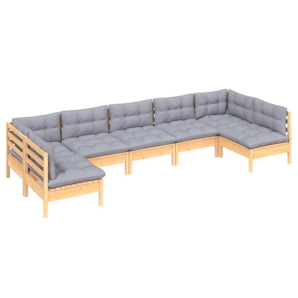 vidaXL 7 pcs conjunto lounge de jardim + almofadões cinza pinho maciço