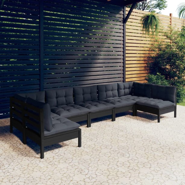 vidaXL 7 pcs conjunto lounge de jardim + almofadões cinza pinho maciço