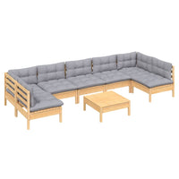 vidaXL 8 pcs conjunto lounge de jardim + almofadões cinza pinho maciço
