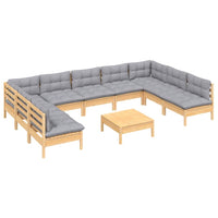 vidaXL 10pcs conjunto lounge de jardim + almofadões cinza pinho maciço