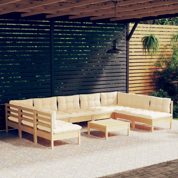 vidaXL 10pcs conjunto lounge de jardim + almofadões cinza pinho maciço