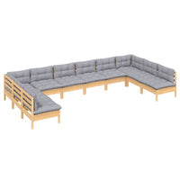vidaXL 10pcs conjunto lounge de jardim + almofadões cinza pinho maciço