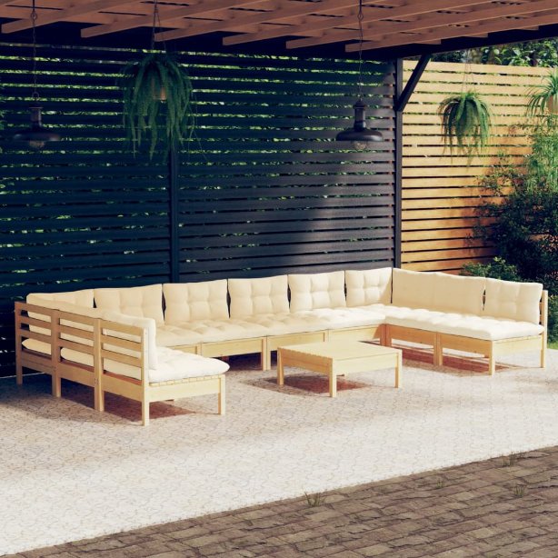 vidaXL 11pcs conjunto lounge de jardim + almofadões cinza pinho maciço
