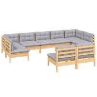 vidaXL 9 pcs conjunto lounge de jardim + almofadões cinza pinho maciço