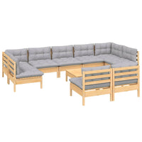 vidaXL 10pcs conjunto lounge de jardim + almofadões cinza pinho maciço