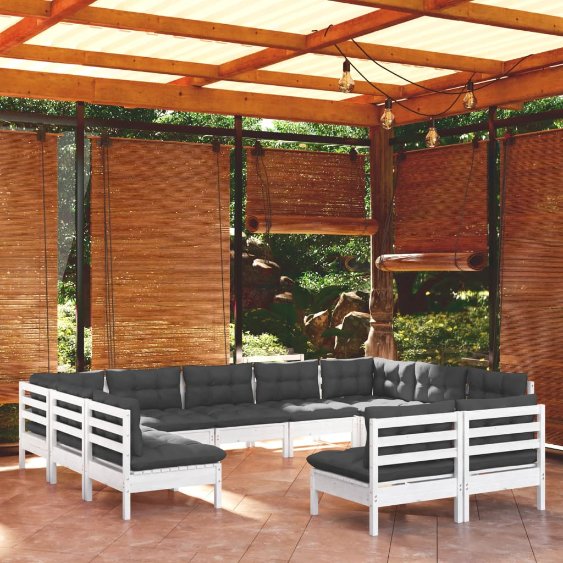 vidaXL 11pcs conjunto lounge de jardim + almofadões cinza pinho maciço