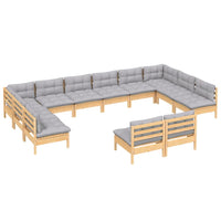 vidaXL 12pcs conjunto lounge de jardim + almofadões cinza pinho maciço