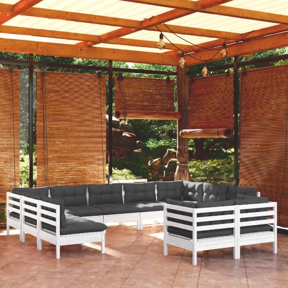 vidaXL 11pcs conjunto lounge de jardim + almofadões cinza pinho maciço