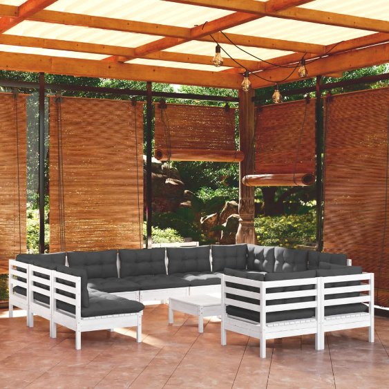 vidaXL 12pcs conjunto lounge de jardim + almofadões cinza pinho maciço