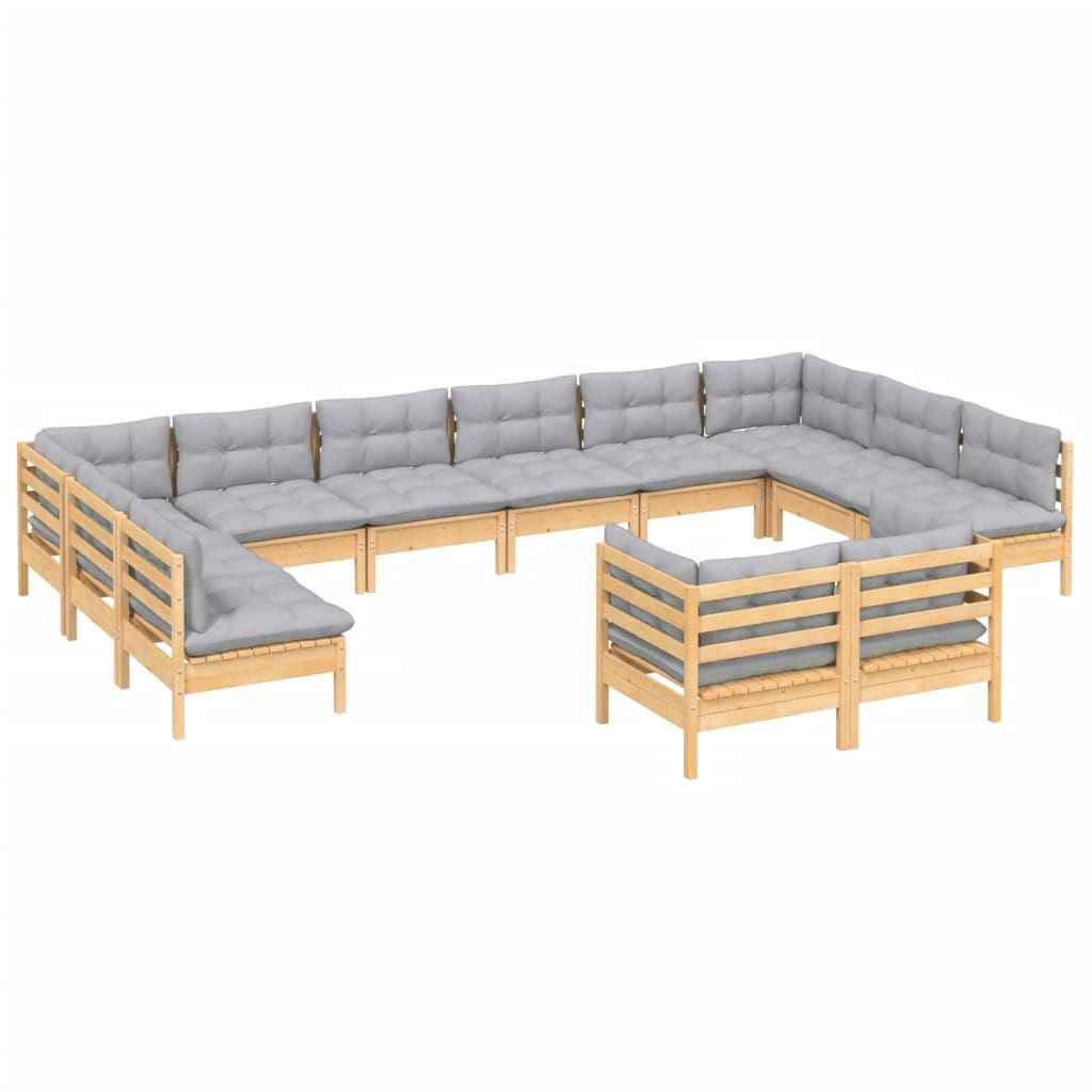 vidaXL 12pcs conjunto lounge de jardim + almofadões cinza pinho maciço