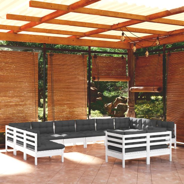 vidaXL 12pcs conjunto lounge de jardim + almofadões cinza pinho maciço