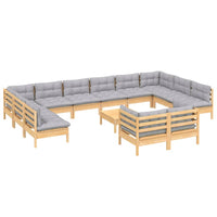 vidaXL 13 pcs conjunto lounge de jardim c/ almofadões cinza pinho