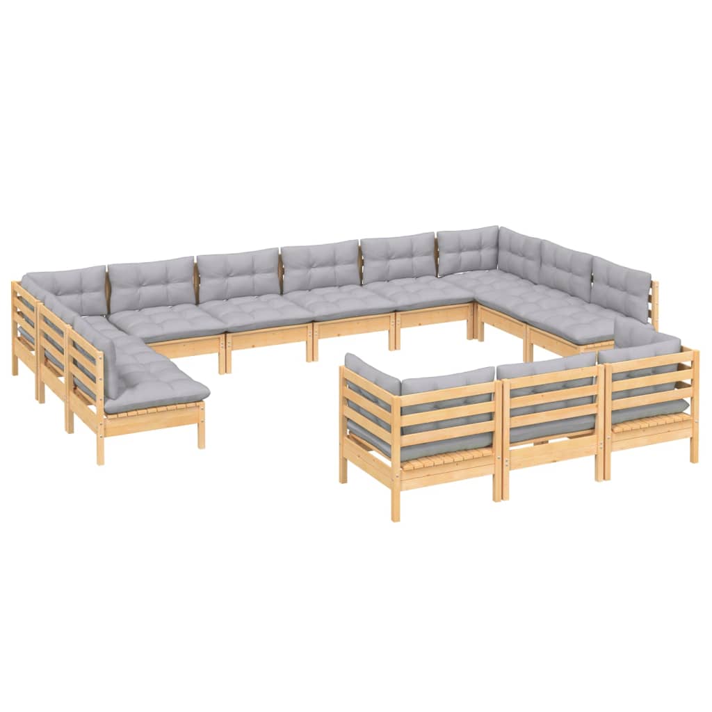vidaXL 13 pcs conjunto lounge de jardim c/ almofadões cinza pinho