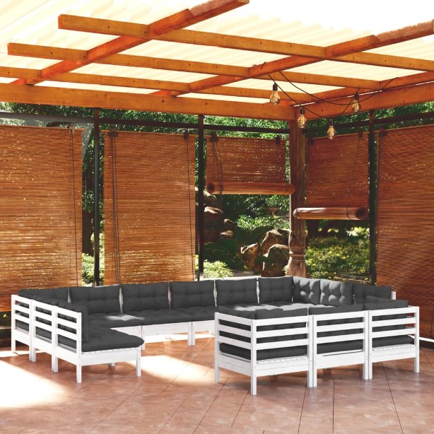 vidaXL 13 pcs conjunto lounge de jardim c/ almofadões cinza pinho