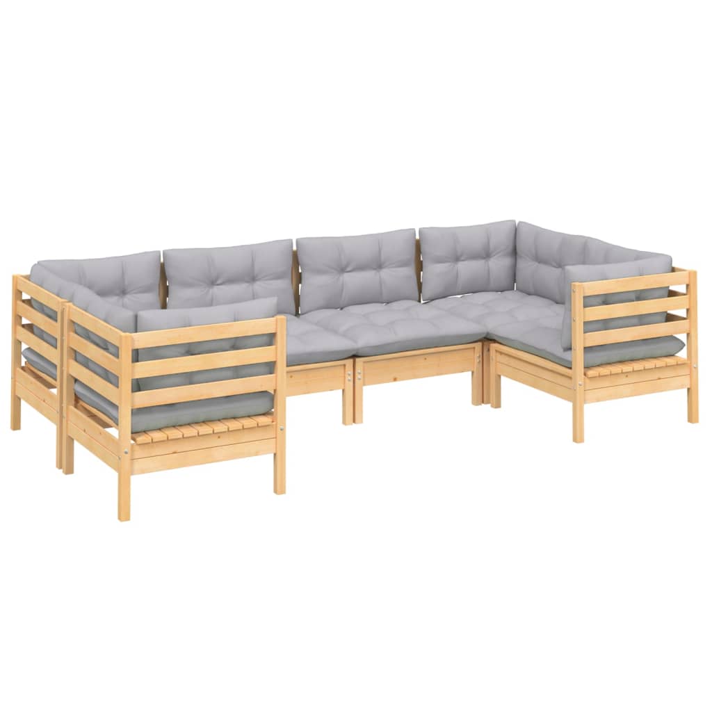 vidaXL 6 pcs conjunto lounge de jardim c/ almofadões cinzentos pinho