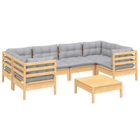 vidaXL 7 pcs conjunto lounge de jardim c/ almofadões cinzentos pinho