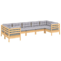 vidaXL 7 pcs conjunto lounge de jardim c/ almofadões cinzentos pinho