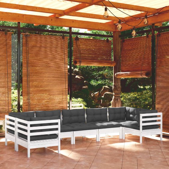 vidaXL 7 pcs conjunto lounge de jardim c/ almofadões cinzentos pinho