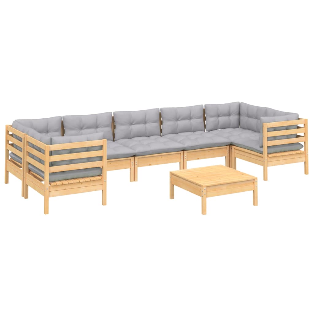 vidaXL 8 pcs conjunto lounge de jardim c/ almofadões cinza pinho