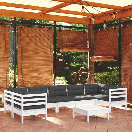 vidaXL 8 pcs conjunto lounge de jardim c/ almofadões cinza pinho