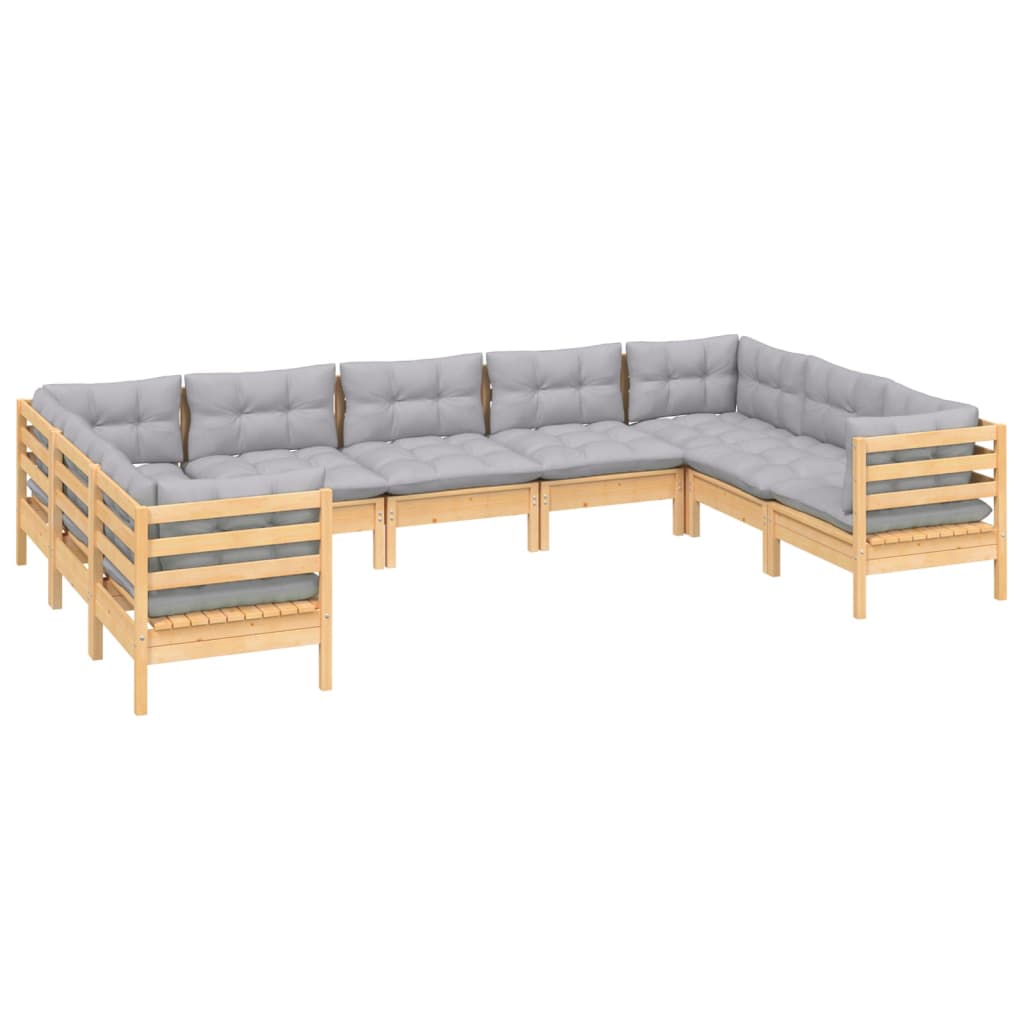 vidaXL 9 pcs conjunto lounge de jardim c/ almofadões cinzentos pinho