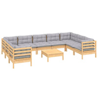 vidaXL 10 pcs conjunto lounge de jardim c/ almofadões cinza pinho