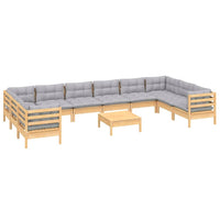 vidaXL 11 pcs conjunto lounge de jardim c/ almofadões cinzentos pinho