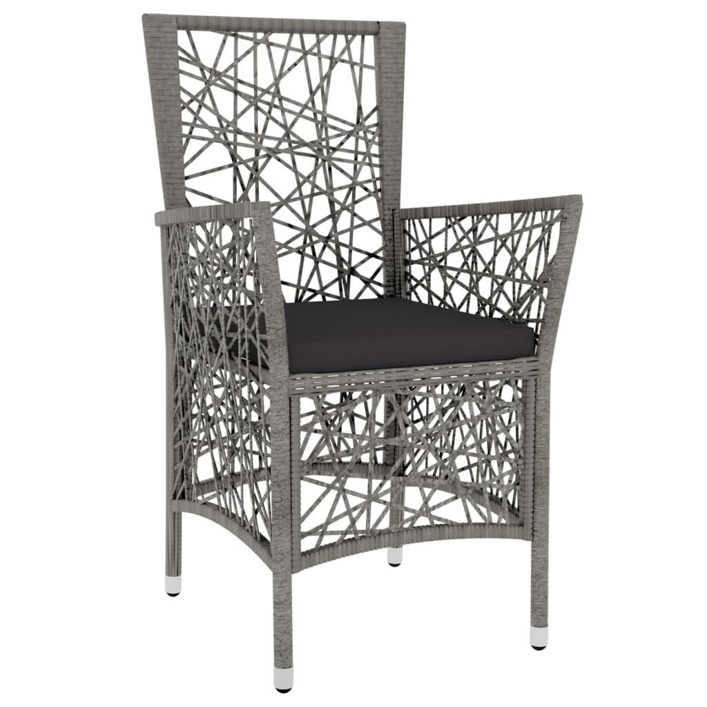 vidaXL 3 pcs conjunto de jantar para jardim vime PE cinzento