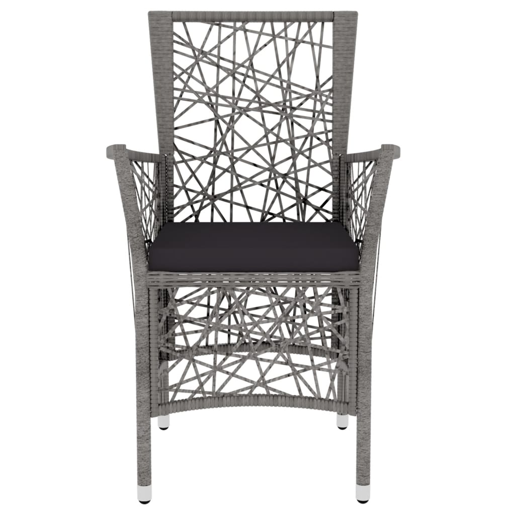 vidaXL 3 pcs conjunto de jantar para jardim vime PE cinzento