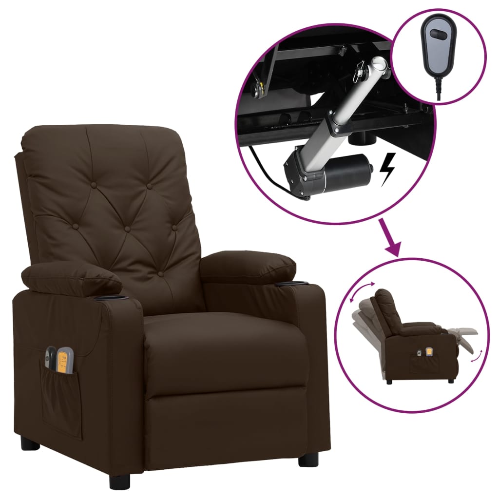 vidaXL Poltrona de massagens elétrica couro artificial preto