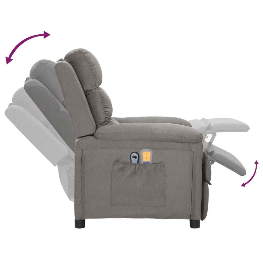 vidaXL Poltrona de massagens elétrica tecido cinzento-claro