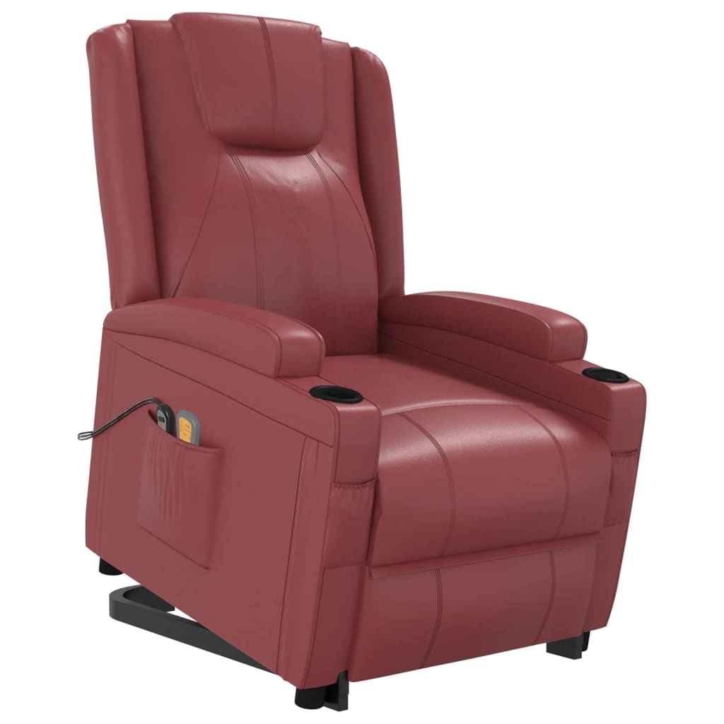 vidaXL Poltrona massagens elevatória couro artificial vermelho tinto