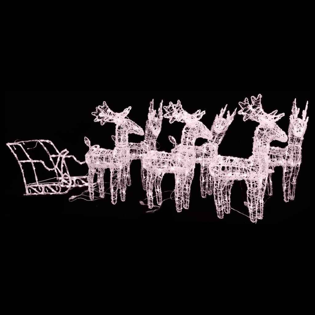 vidaXL Decoração de Natal renas/trenó 160 luzes LED 130 cm acrílico