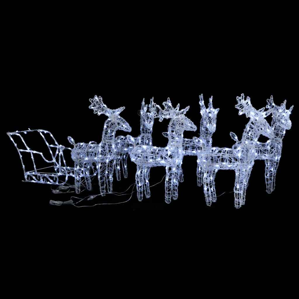 vidaXL Decoração de Natal renas/trenó 160 luzes LED 130 cm acrílico