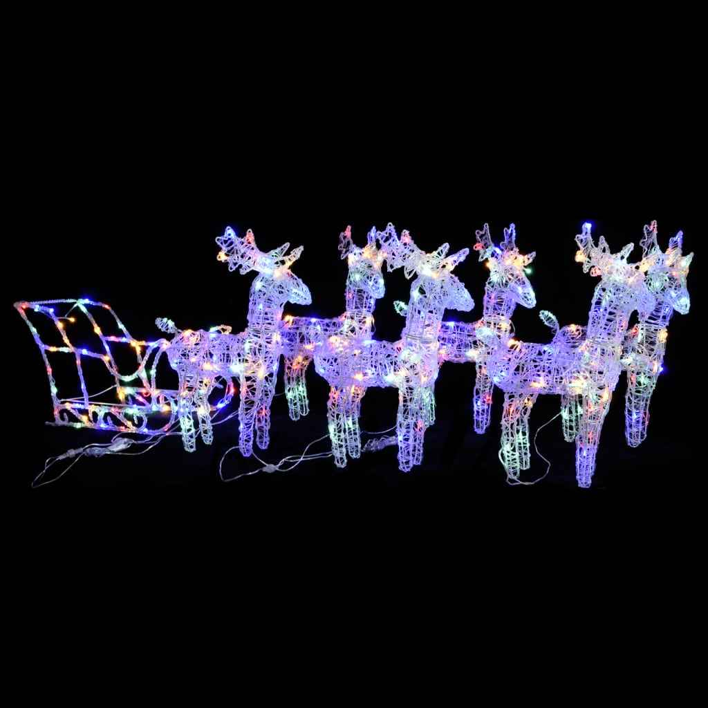 vidaXL Decoração de Natal renas/trenó 160 luzes LED 130 cm acrílico