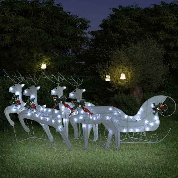 vidaXL Decoração de Natal renas/trenó de exterior 60 luzes LED dourado