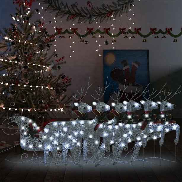 vidaXL Decoração de Natal renas/trenó de exterior 60 luzes LED dourado