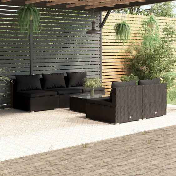 vidaXL 5 pcs conjunto lounge de jardim c/ almofadões vime PE preto