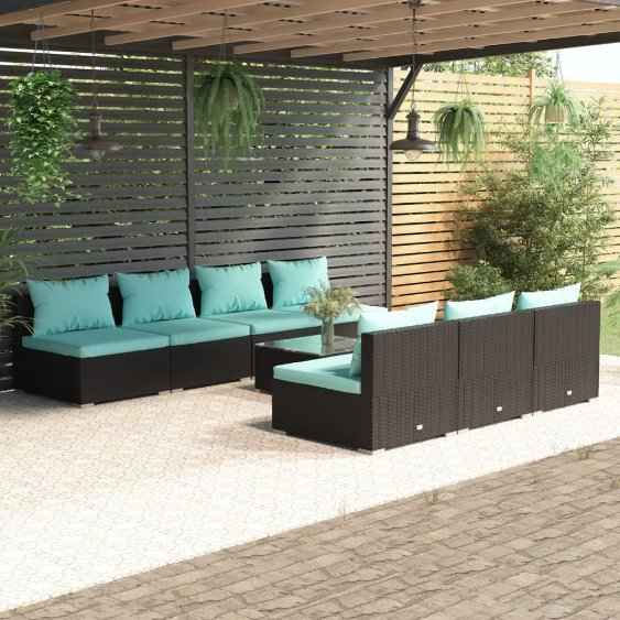 vidaXL 5 pcs conjunto lounge de jardim c/ almofadões vime PE preto