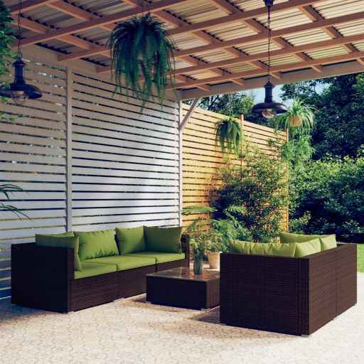 vidaXL 5 pcs conjunto lounge de jardim c/ almofadões vime PE preto
