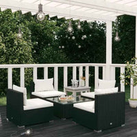 vidaXL 5 pcs conjunto lounge de jardim c/ almofadões vime PE preto