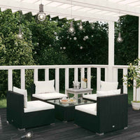vidaXL 5 pcs conjunto lounge de jardim c/ almofadões vime PE preto