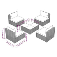 vidaXL 5 pcs conjunto lounge de jardim c/ almofadões vime PE preto